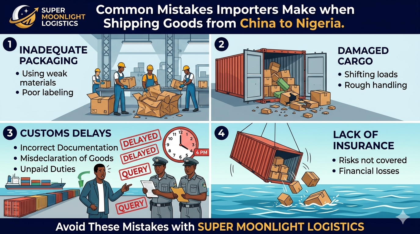 Common mistakes importers make when shipping goods from China to Nigeria including damaged cargo and customs delays